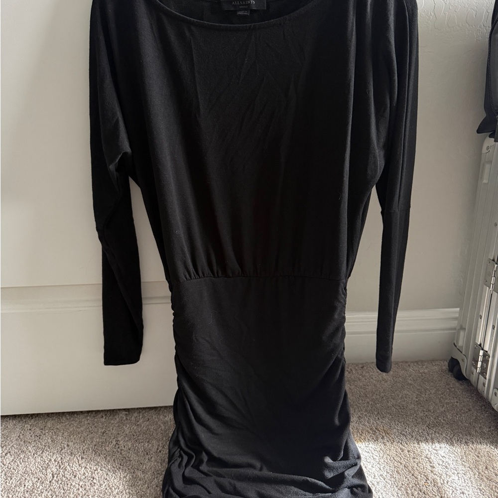 All Saints Black Long-Sleeve Ruched Waist Dress